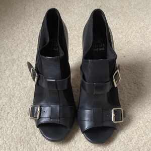 Saks Fifth Avenue Black Heeled Boots with Buckle Detail